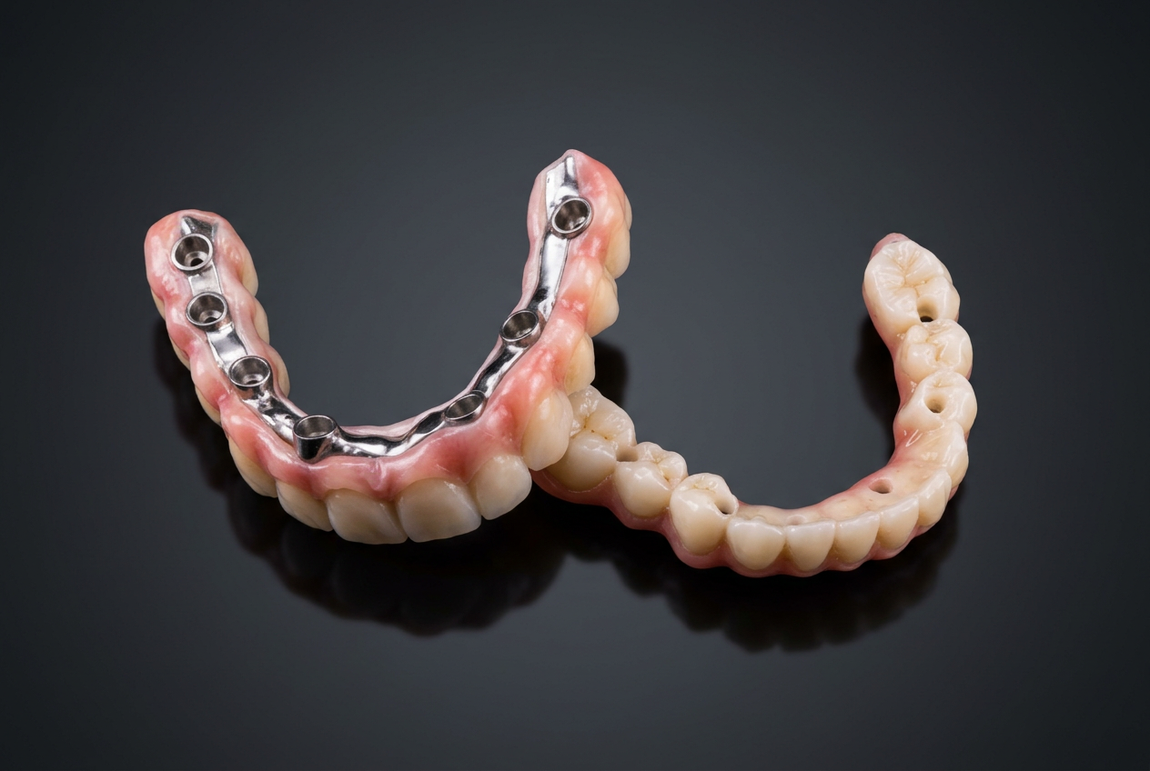 Barra sobre implantes y arcada protésica realizadas en DESINGDENT LAB